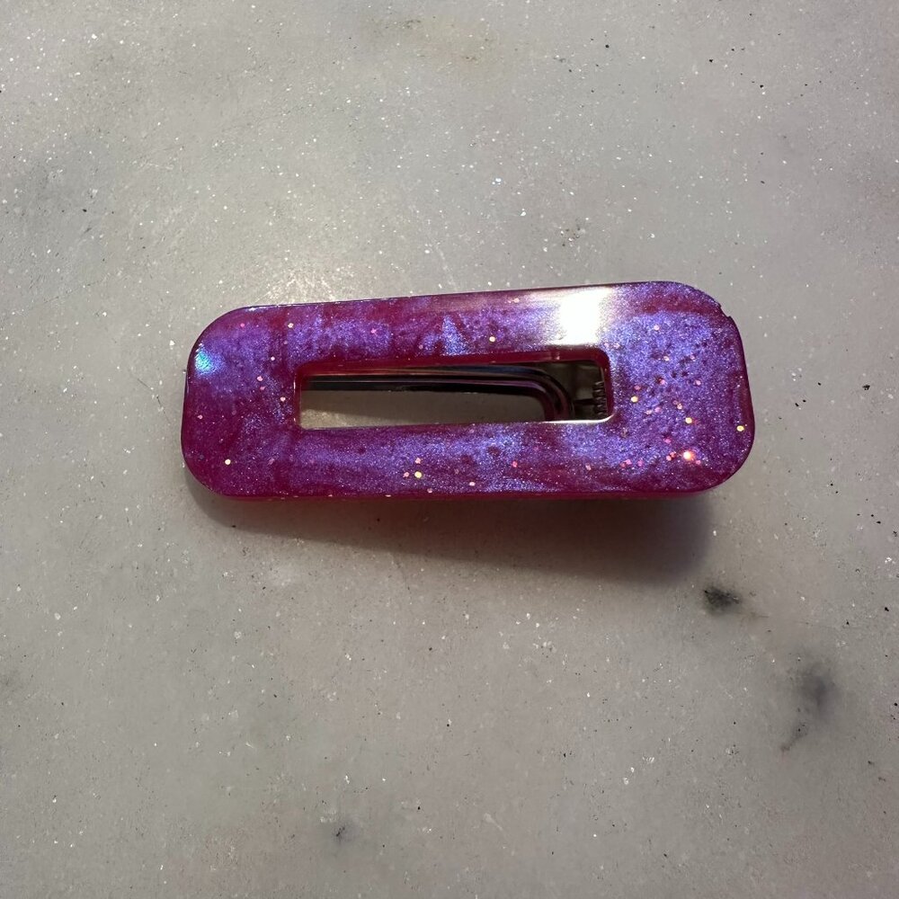 Handmade Pink Glitter Resin Hair Clip
